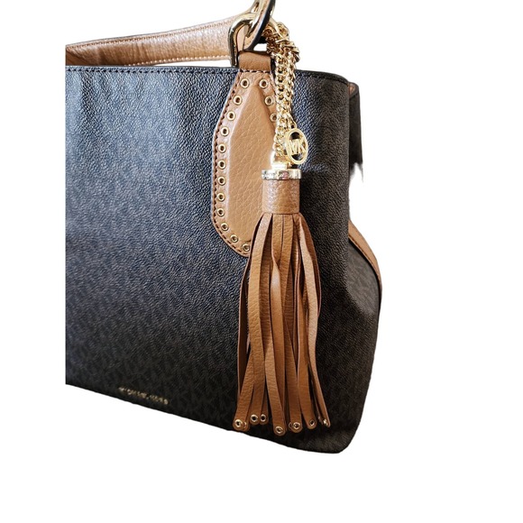 Michael Kors Brooklyn Ladies Large Brown Canvas Satchel Bag - Picture 10 of 16